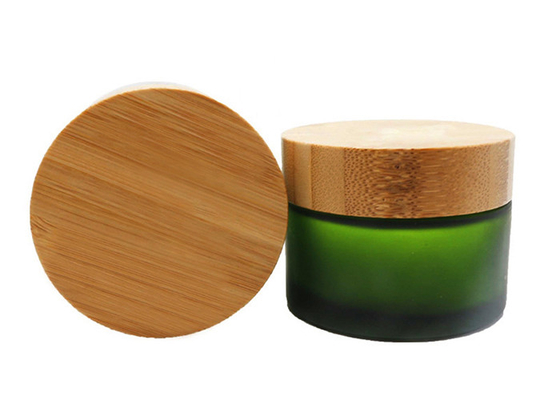 a pomada 50ml de vidro verde range a tampa de bambu o frasco de creme geado Logo Customization